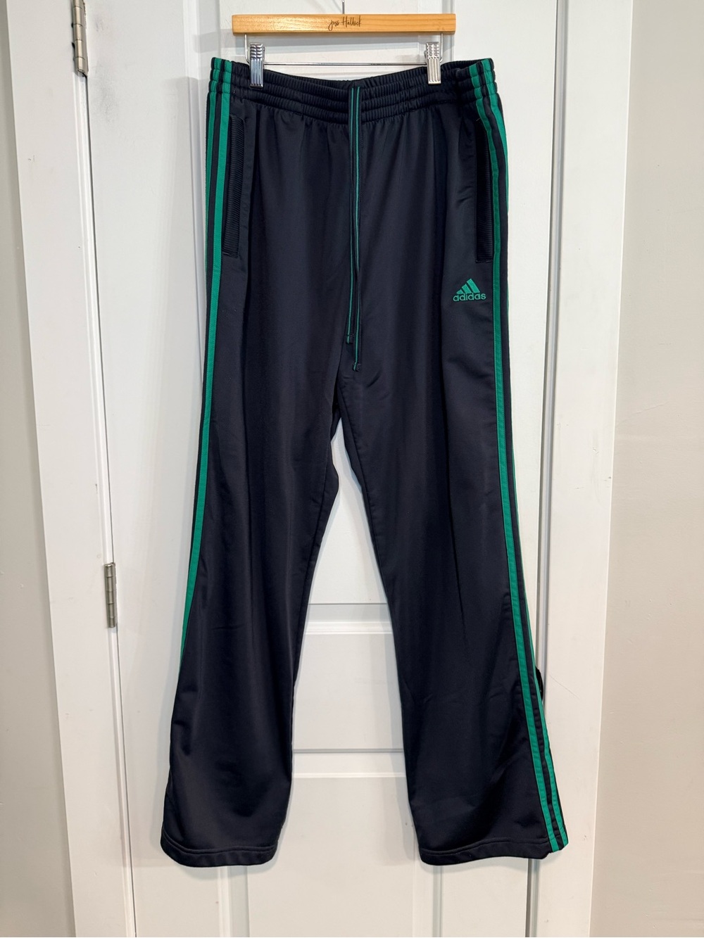 adidas Black Green 3-Stripe Track Pants Men’s Large - Picture 2 of 7